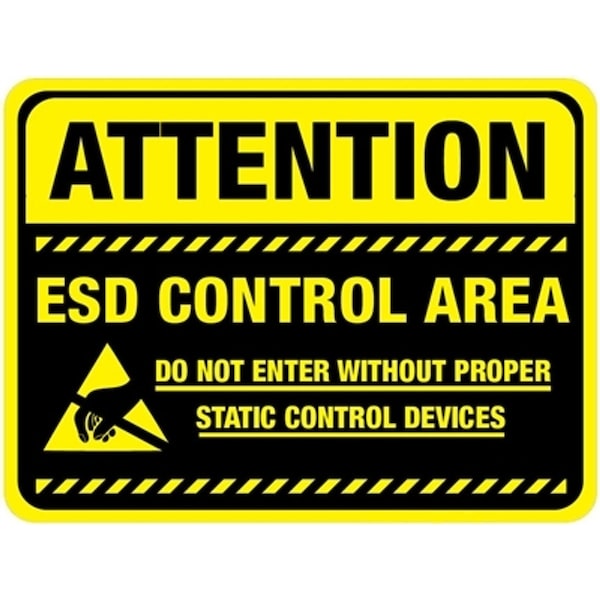 Attention ESD Control Area black background 16in Diameter Non Slip Floor Sign